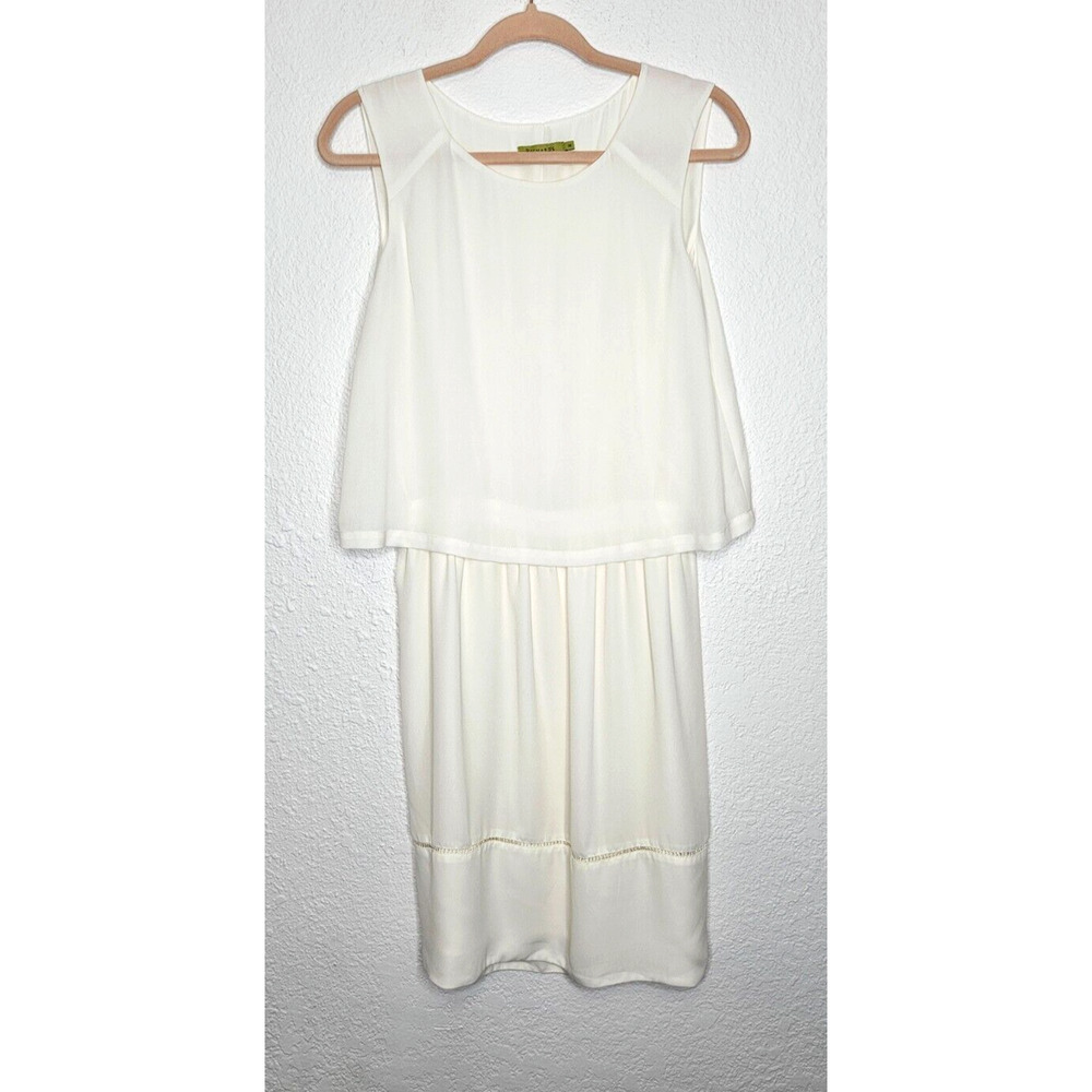 Richards Womens A-Line Dress 4 36 Ivory Sleeveless Chiffon Overlay Sheer Mini‎